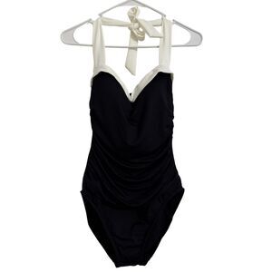 Lauren Ralph Lauren Womens Size 10 Bel Air One Piece Swimsuit Halter Black White